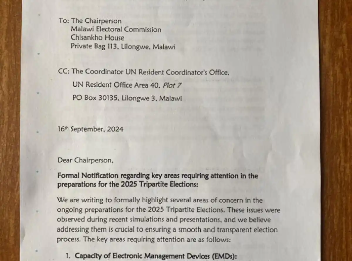 MALAWI OPPOSITION POLITICAL PARTIES PEN MEC, UN ON ELECTIONS